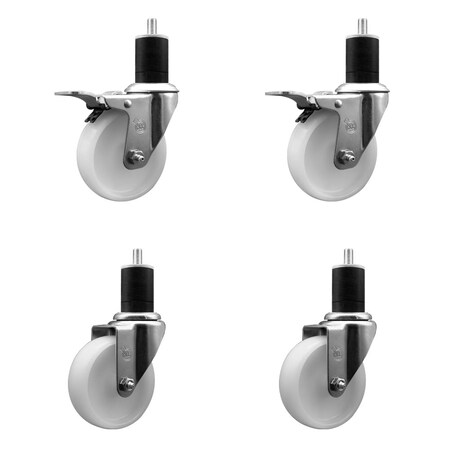Service Caster 4'' SS Nylon Swivel 1-3/4'' Expanding Stem Caster Set 2 Total Lock Brakes, 4PK SCC-SSEXTTL20S414-NYS-2-S-2-134